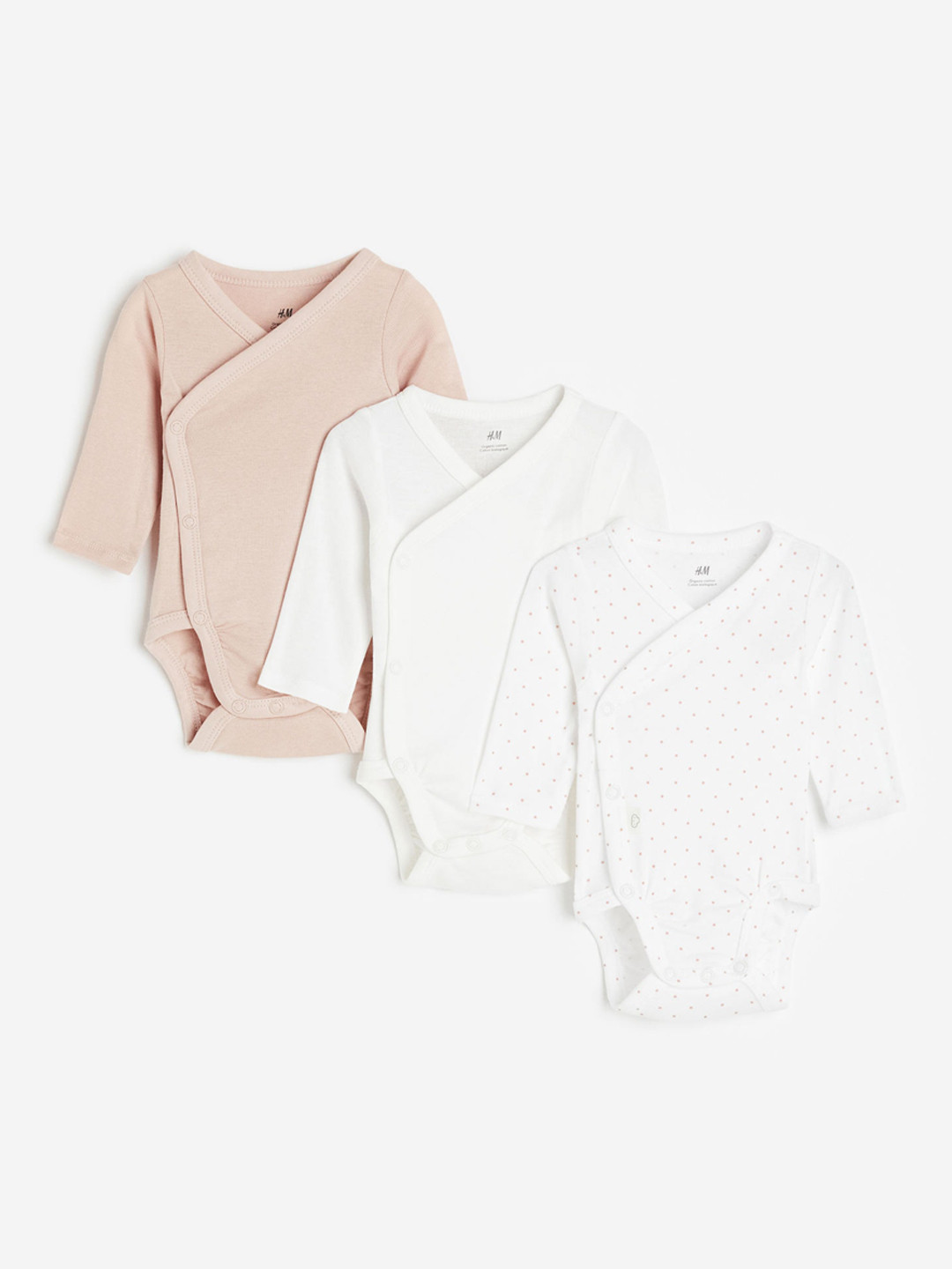 

H&M Infant Boys Pure Cotton 3-Pack Long-Sleeved Bodysuits, Pink