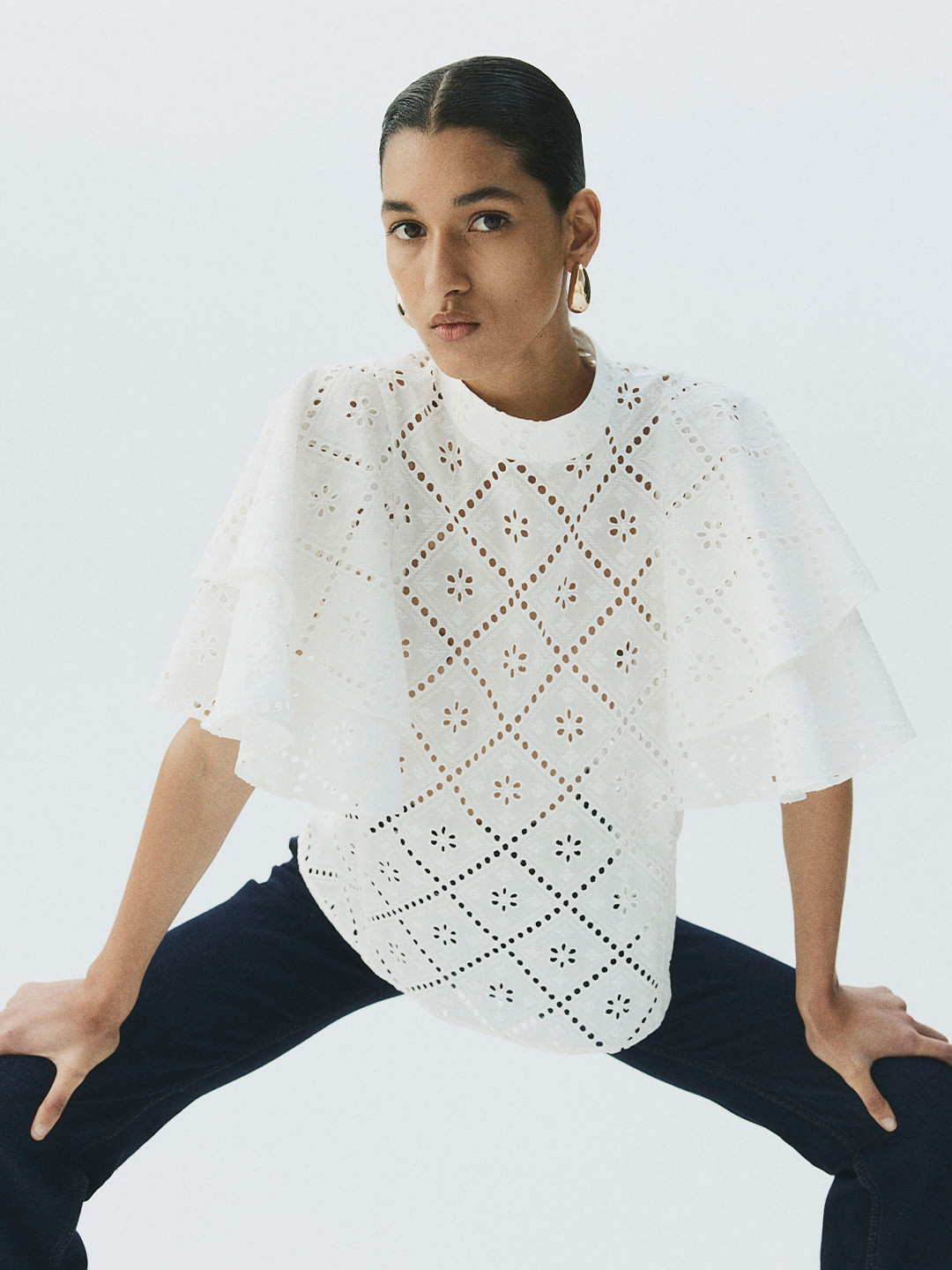 

H&M Pure Cotton Broderie Anglaise Blouse, White