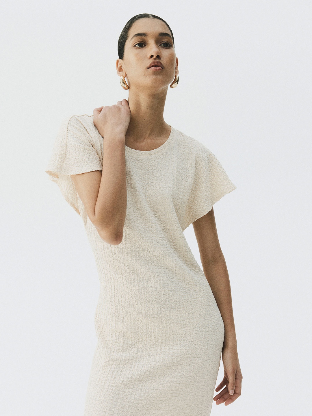 

H&M Textured Jersey Dress, White