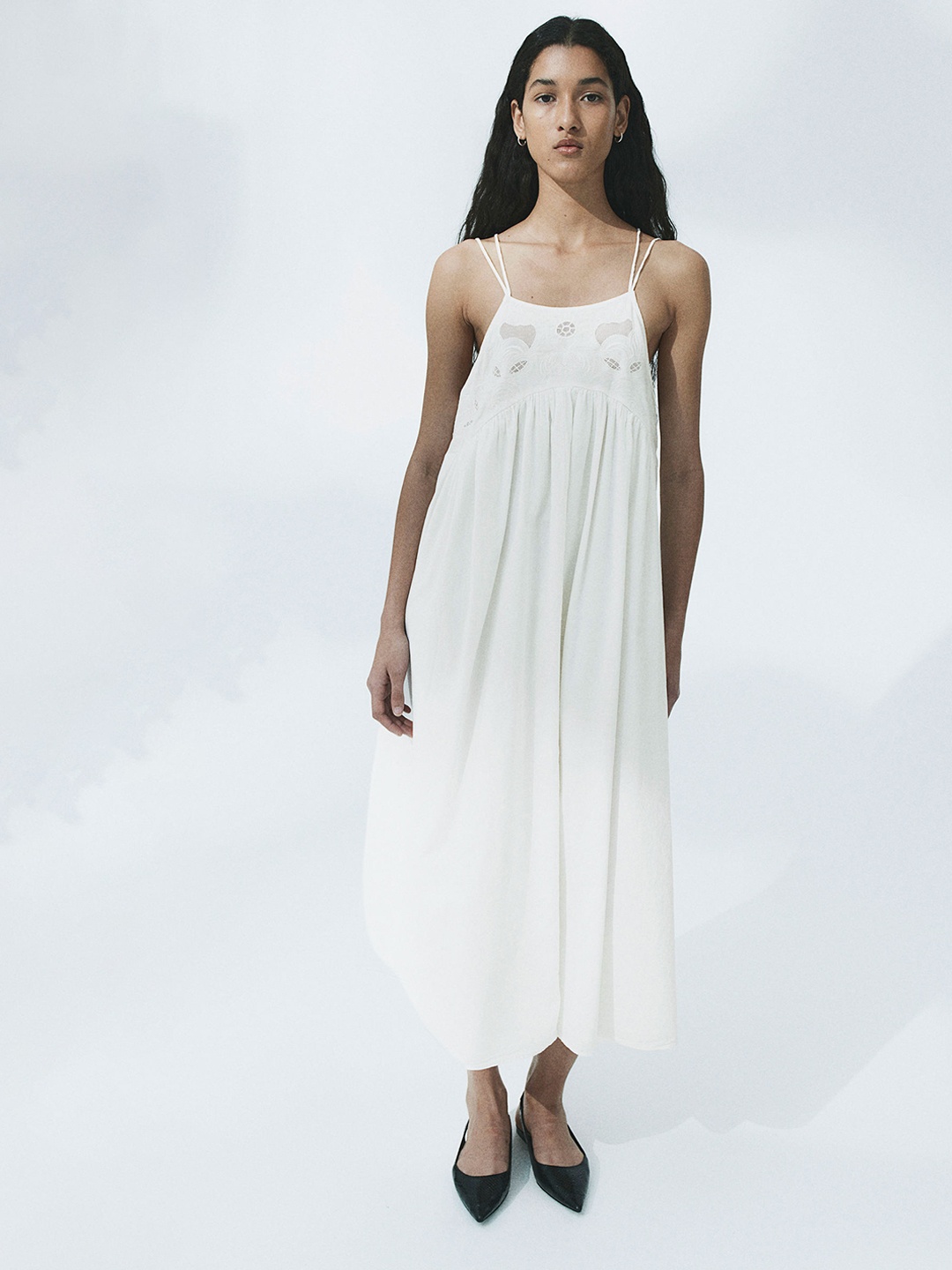 

H&M Embroidered Cotton Dress, White