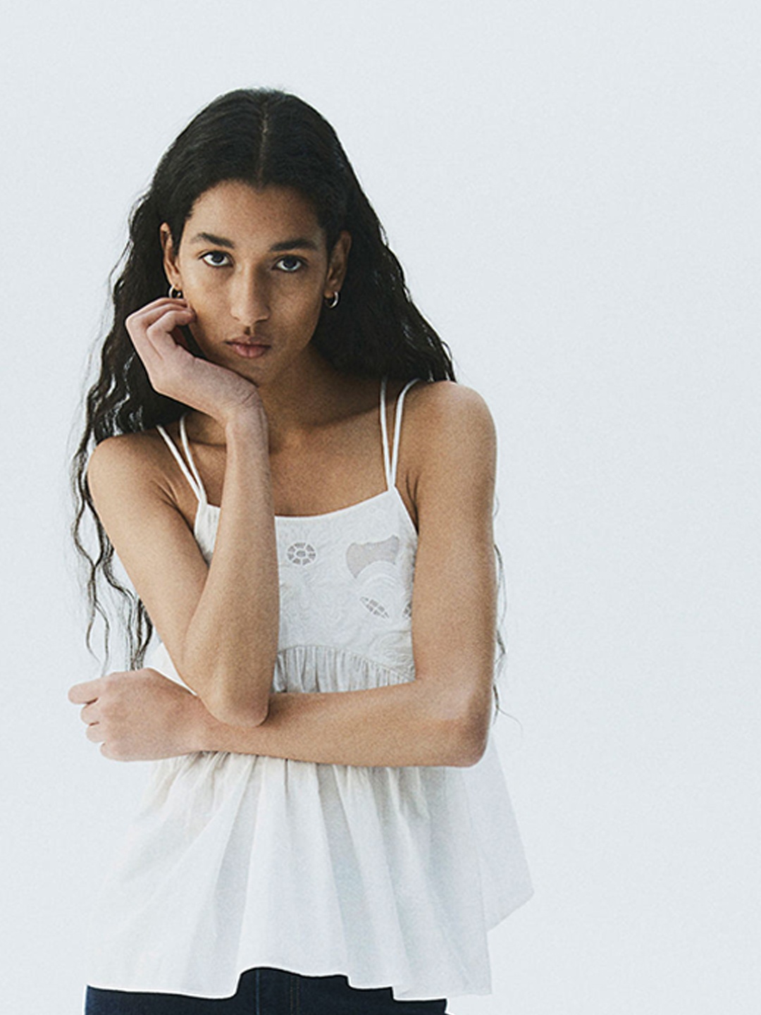 

H&M Pure Cotton Crinkled Balloon-Sleeved Dress, White