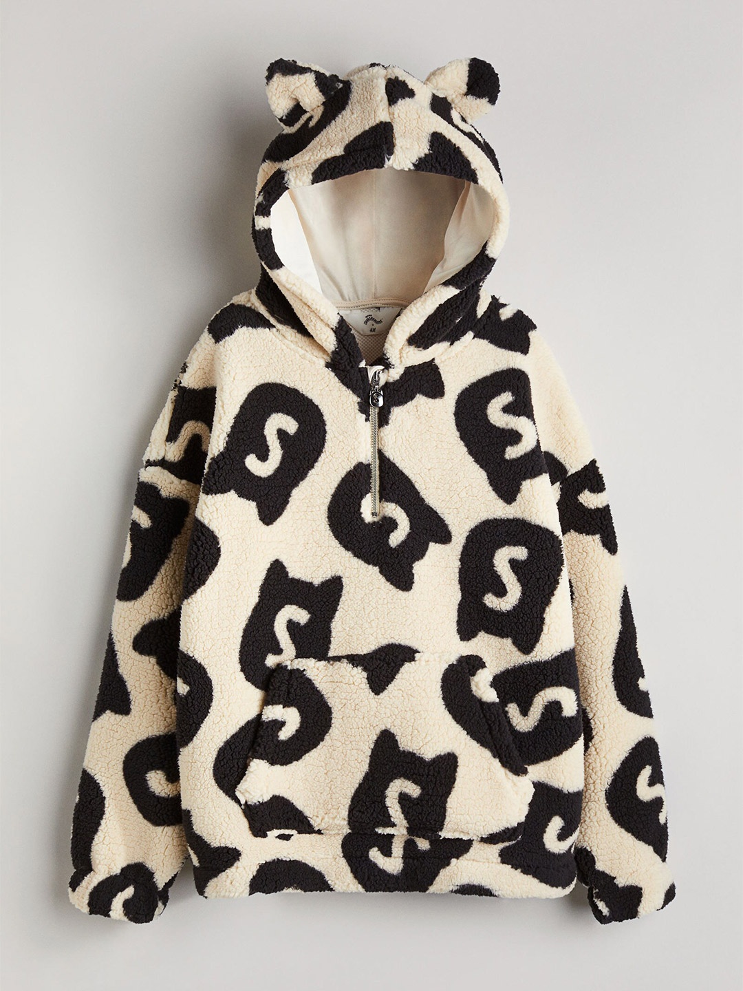 

H&M Girls Appliqud Oversized Pile Hoodie, Beige