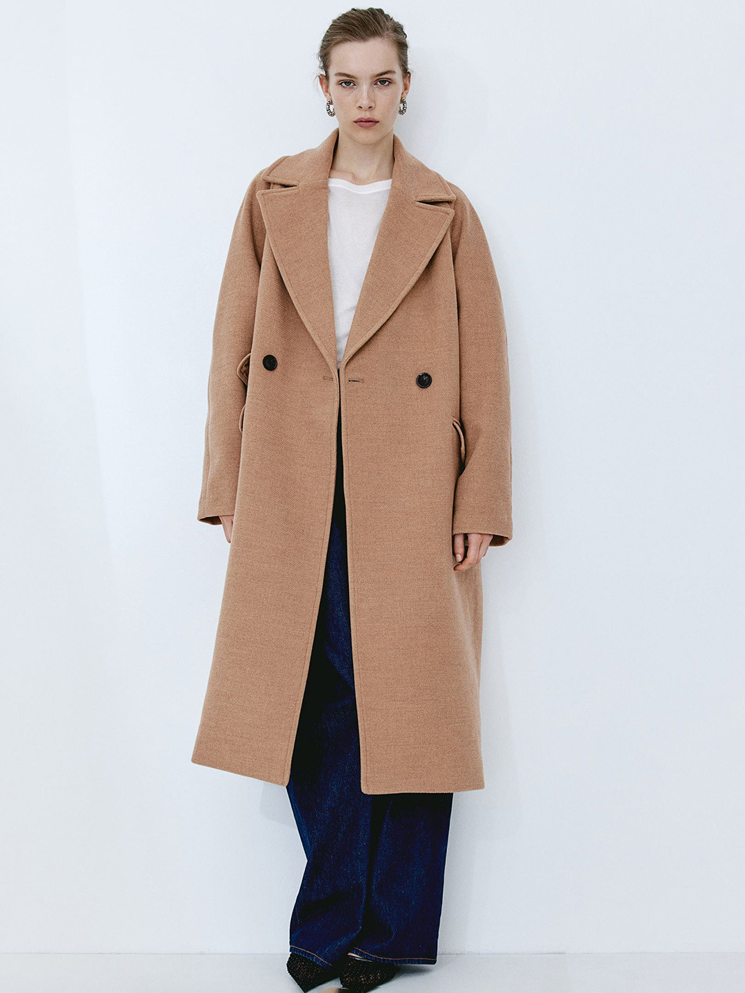 

H&M Double-Breasted Coat, Beige