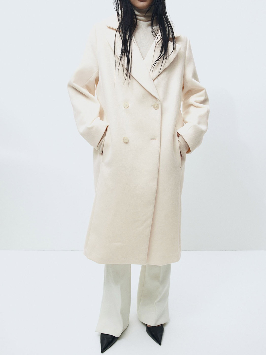 

H&M Double-Breasted Coat, White