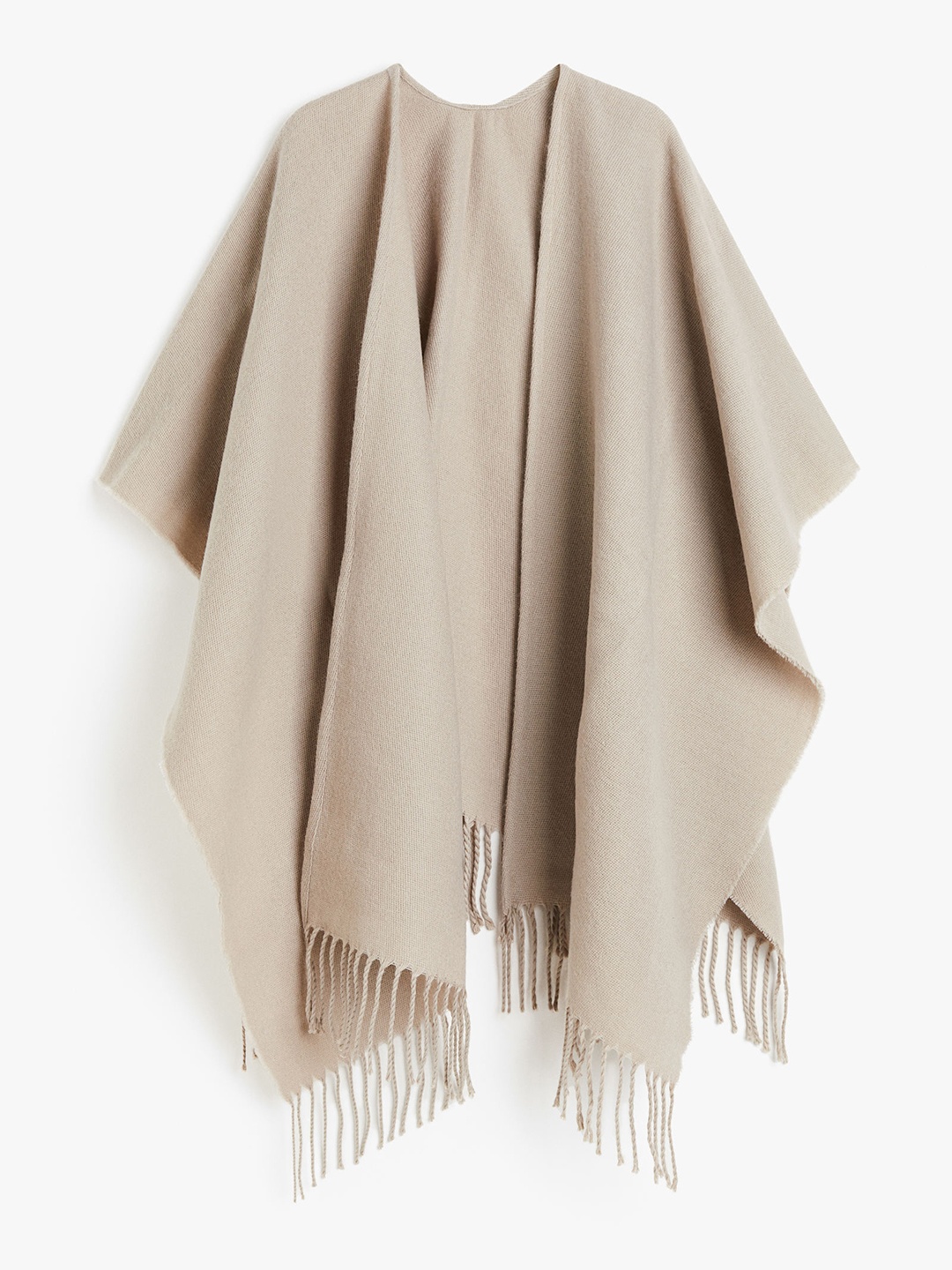 

H&M Women Fringe-Trimmed Poncho, Beige