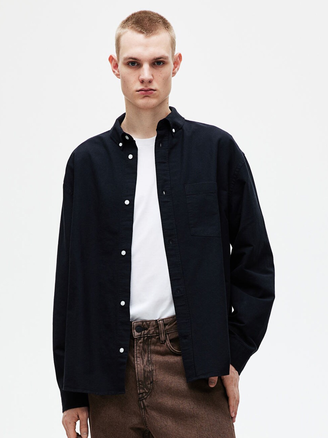 

H&M Pure Cotton Relaxed Fit Oxford Shirt, Black