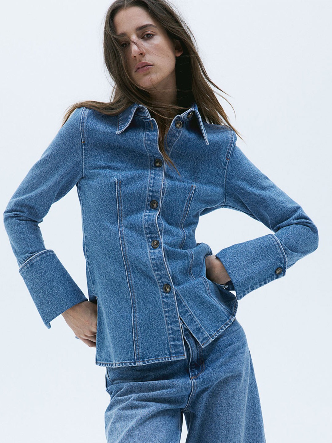 

H&M Fitted Denim Shirt, Blue