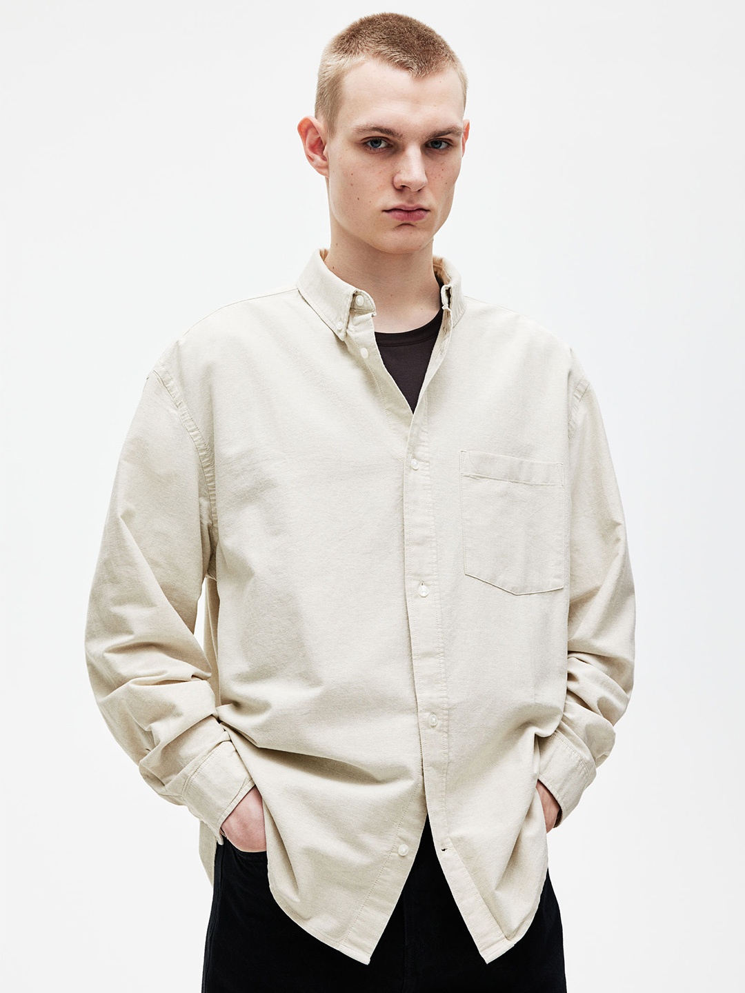 

H&M Relaxed Fit Oxford Cotton Shirt, Beige
