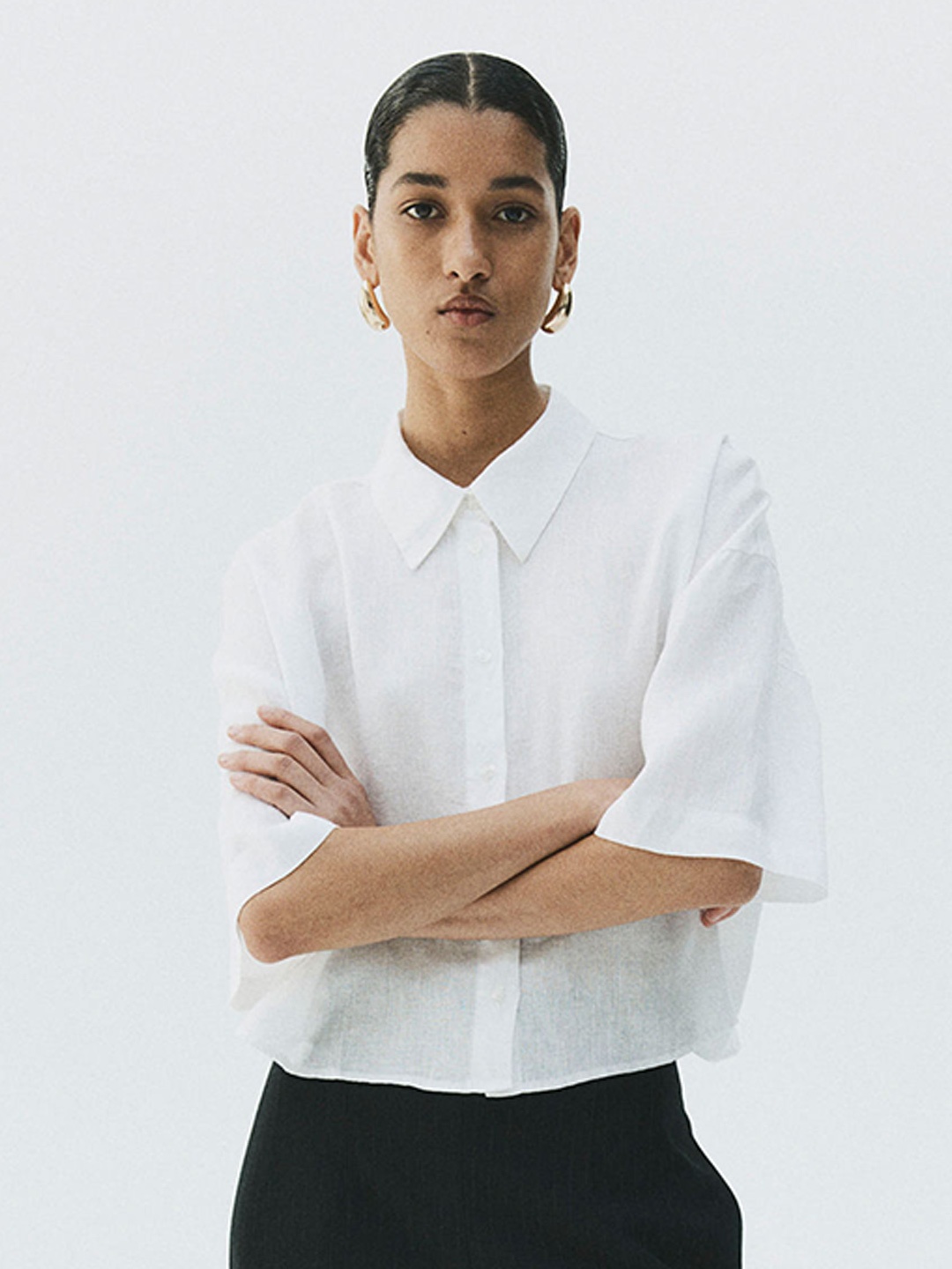 

H&M Pure Linen Short-Sleeved Shirt, White