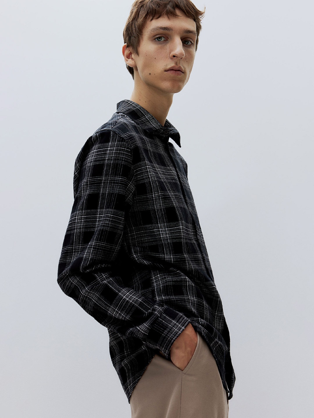 

H&M Pure Cotton Regular Fit Flannel Shirt, Black