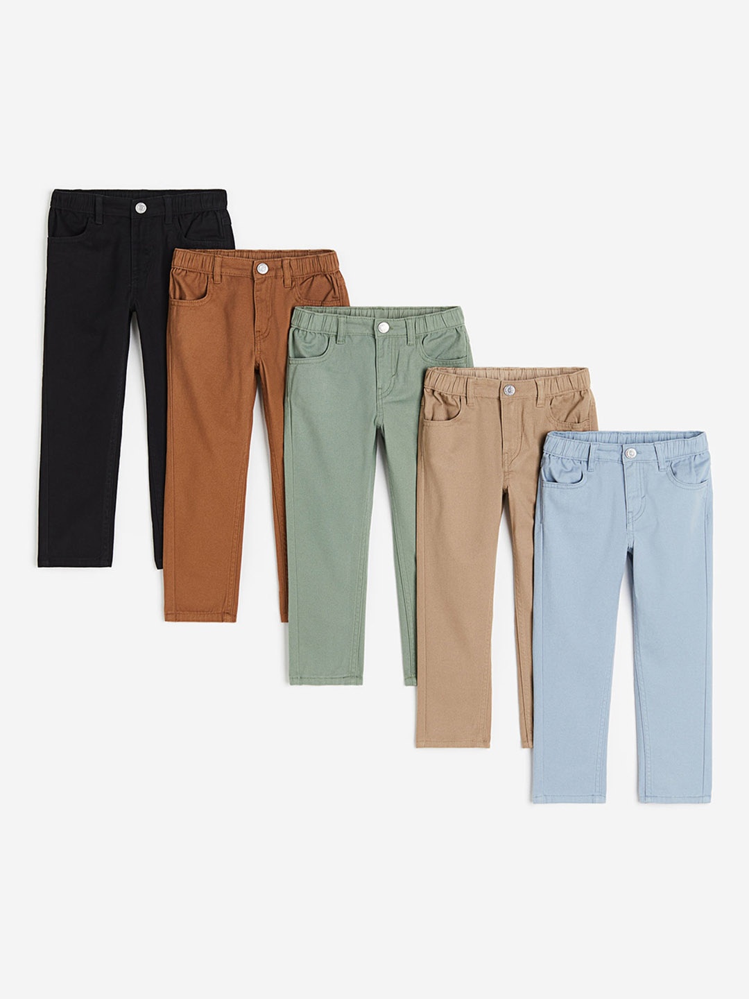 

H&M Boys 5-Pack Relaxed Tapered Fit Trousers, Beige