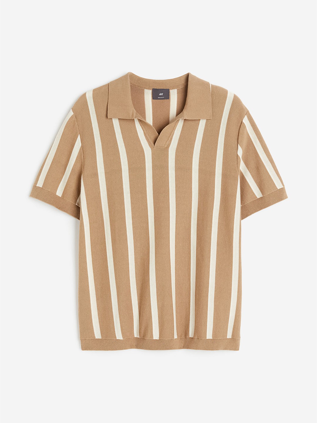 

H&M Regular Fit Fine-Knit Polo Shirt, Beige