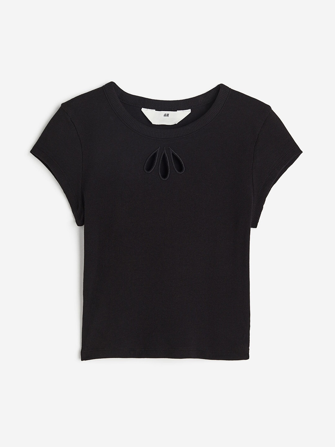 

H&M Girls Ribbed Tshirt, Black