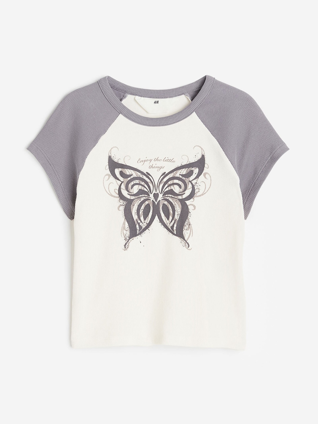 

H&M Girls Ribbed T-Shirt, White