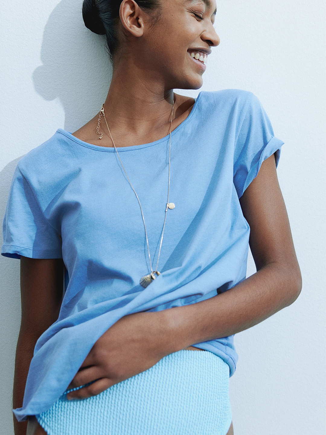 

H&M Pure Cotton T-Shirt, Blue