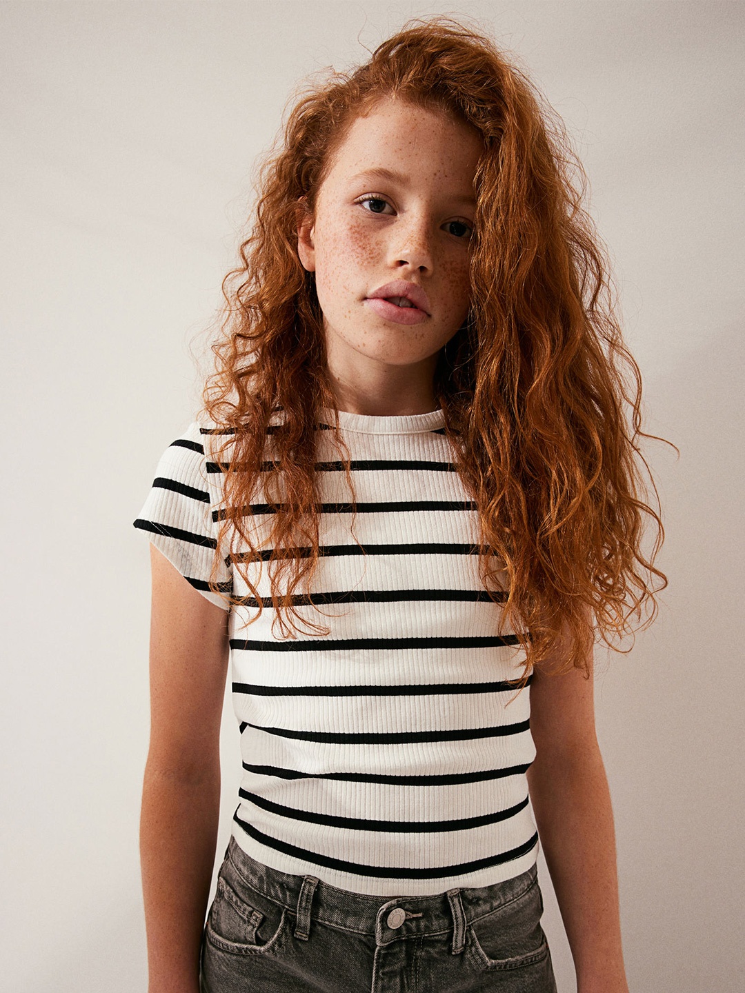 

H&M Girls Ribbed T-shirt, White