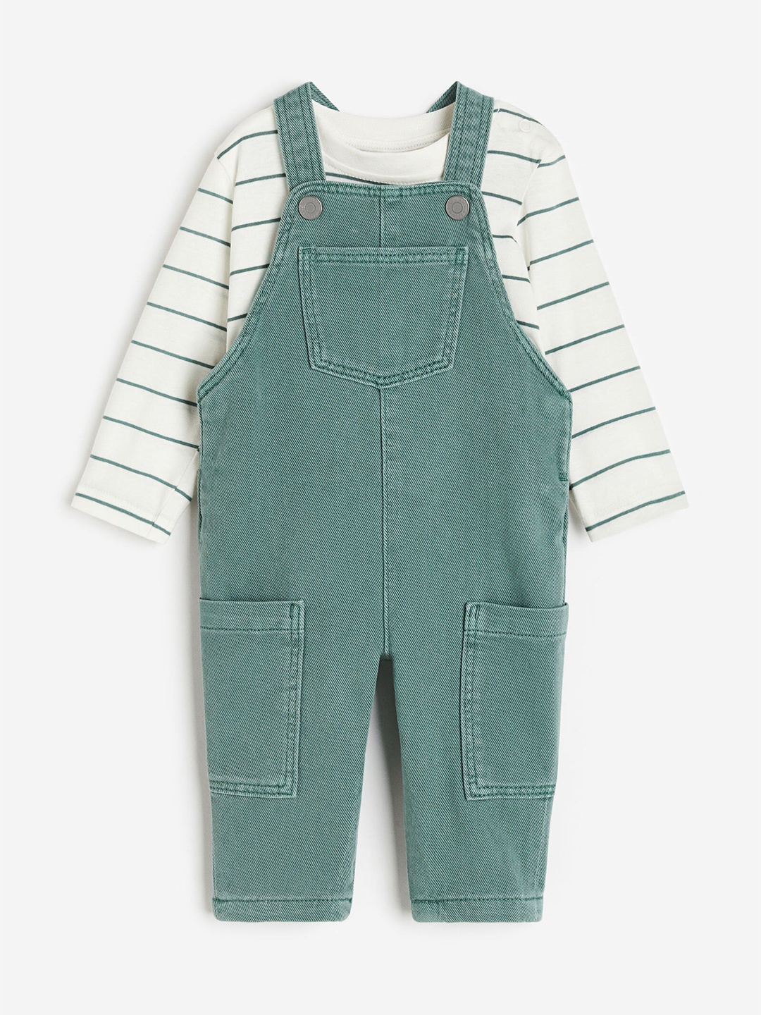 

H&M Boys 2-Piece Top And Dungaree Set, Green