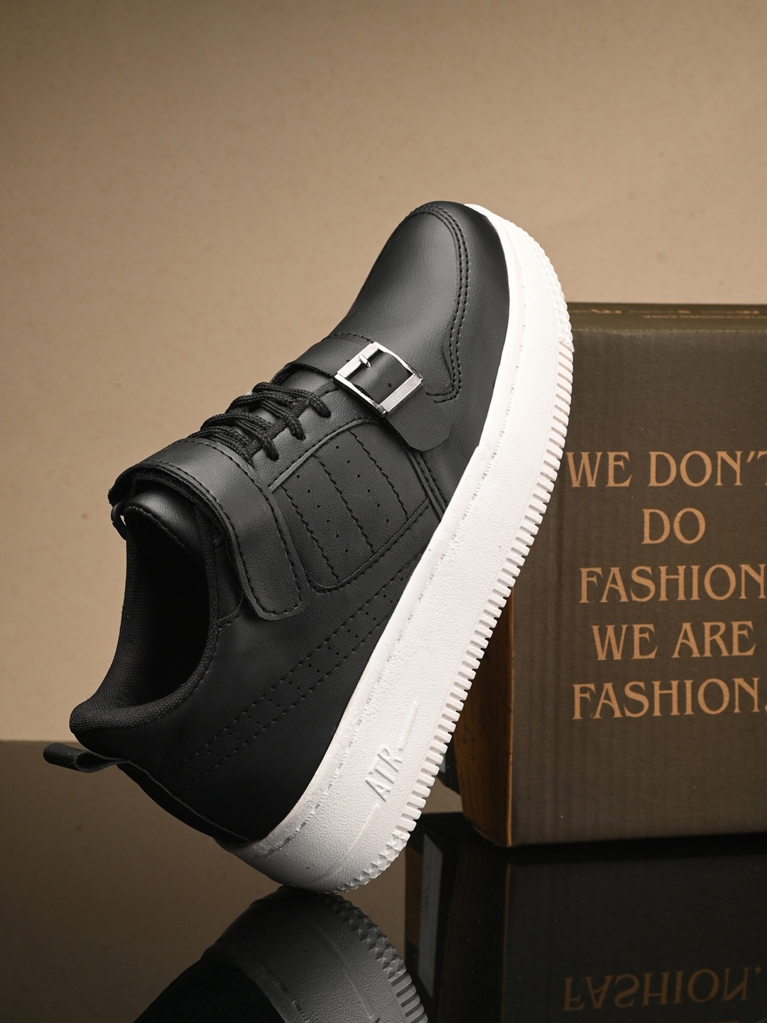 

AfroJack Women Perforations Flatforms Sneakers With Buckle Detail, Black