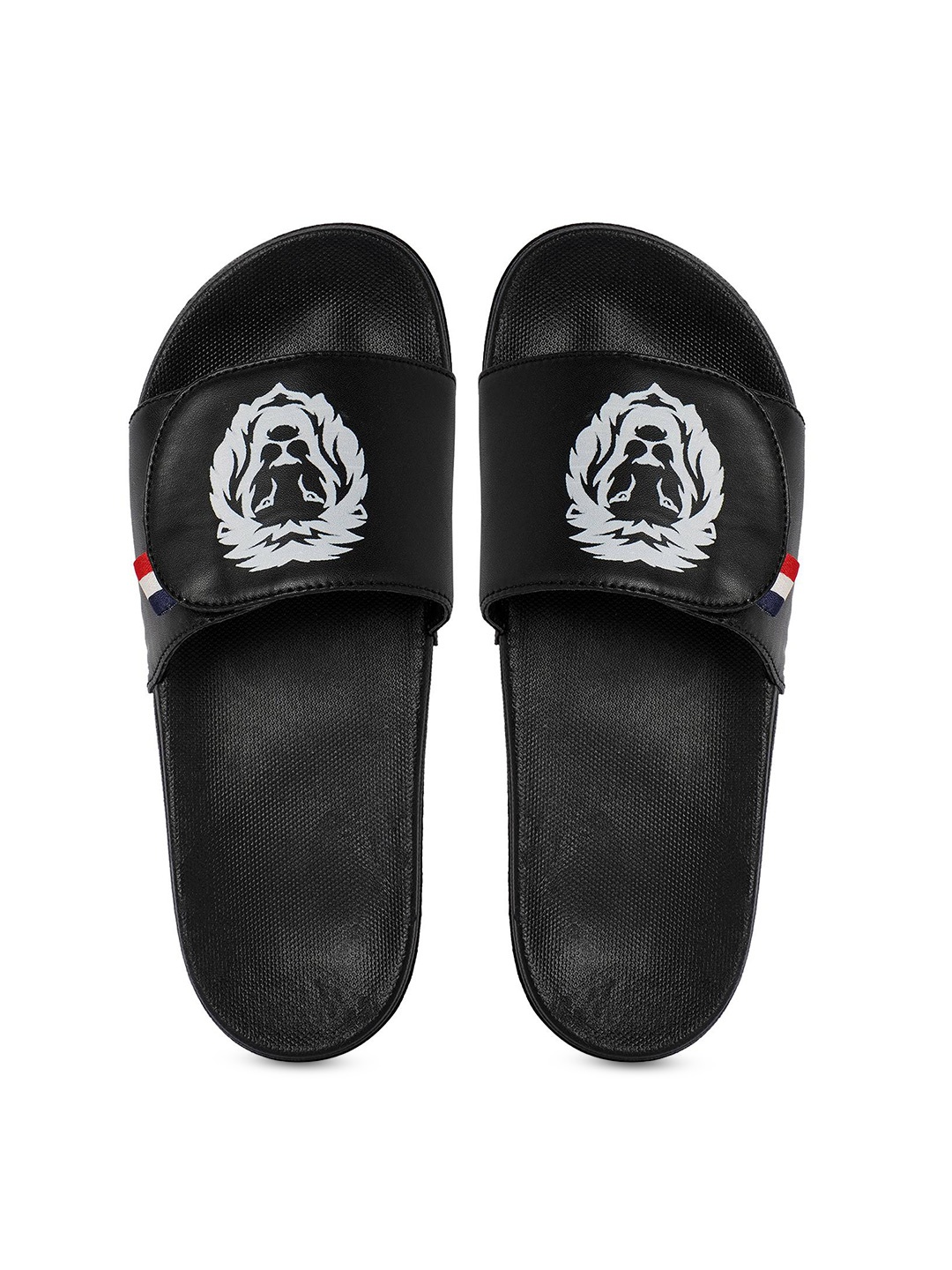 

CLOSHO Men Lion Printed Sliders With Velcro Closure, Black