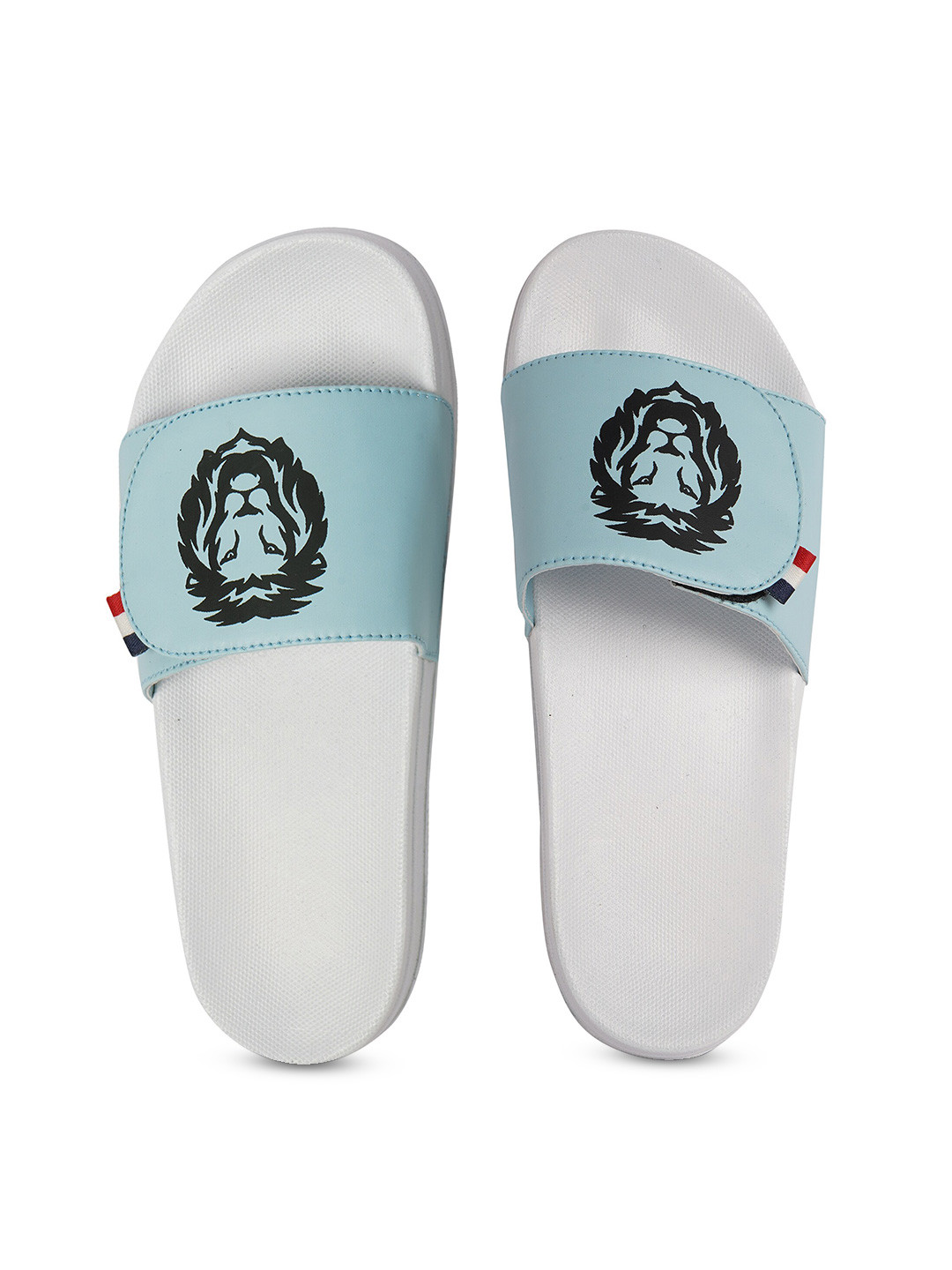 

CLOSHO Men Lion Printed Sliders With Velcro Closure, Blue