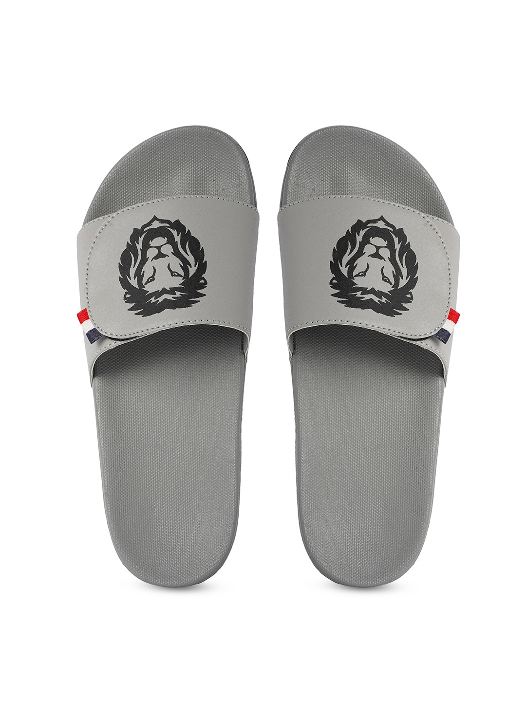 

CLOSHO Men Lion Printed Sliders With Velcro Closure, Grey