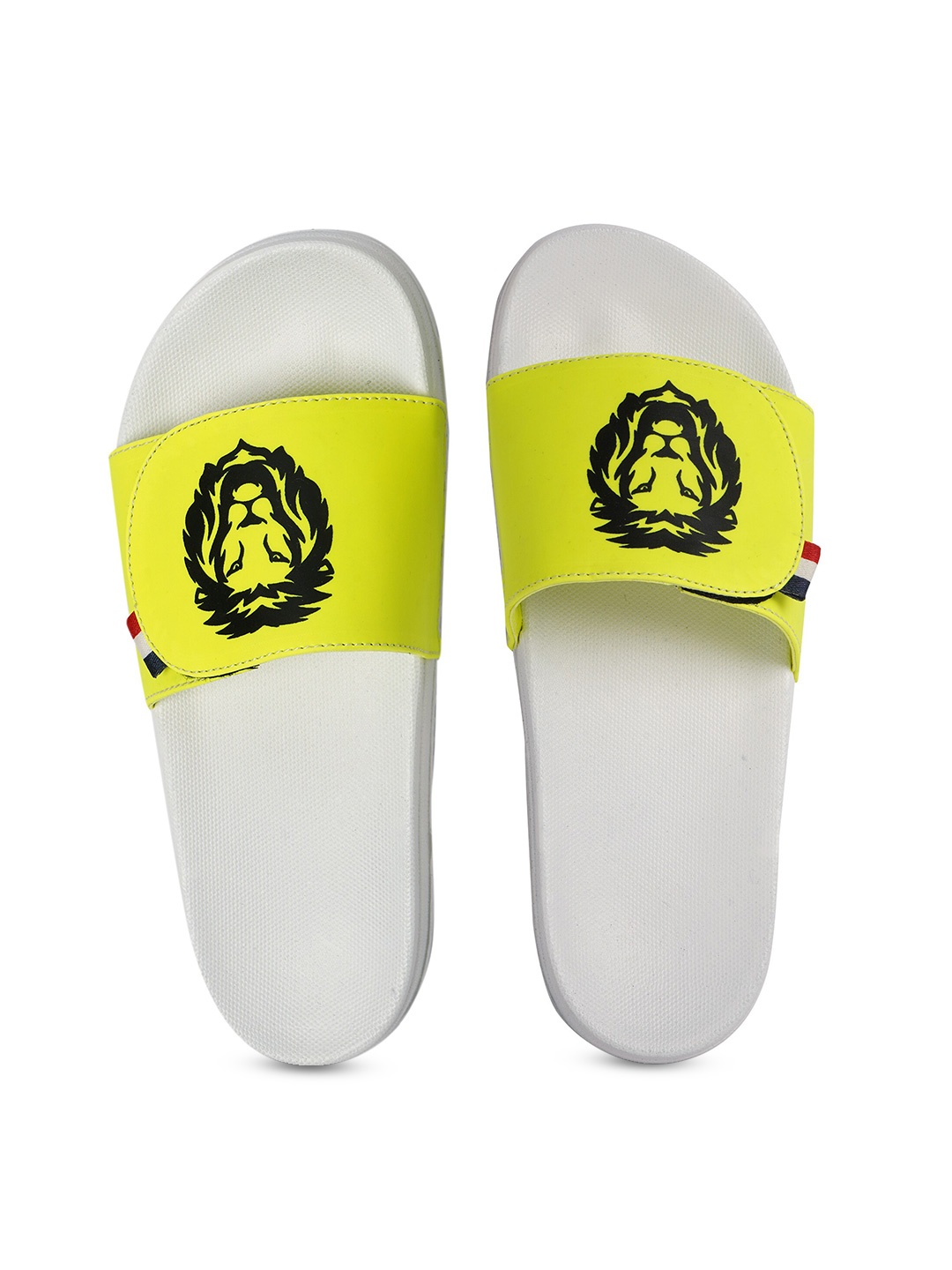 

CLOSHO Men Lion Printed Sliders With Velcro Closure, Yellow