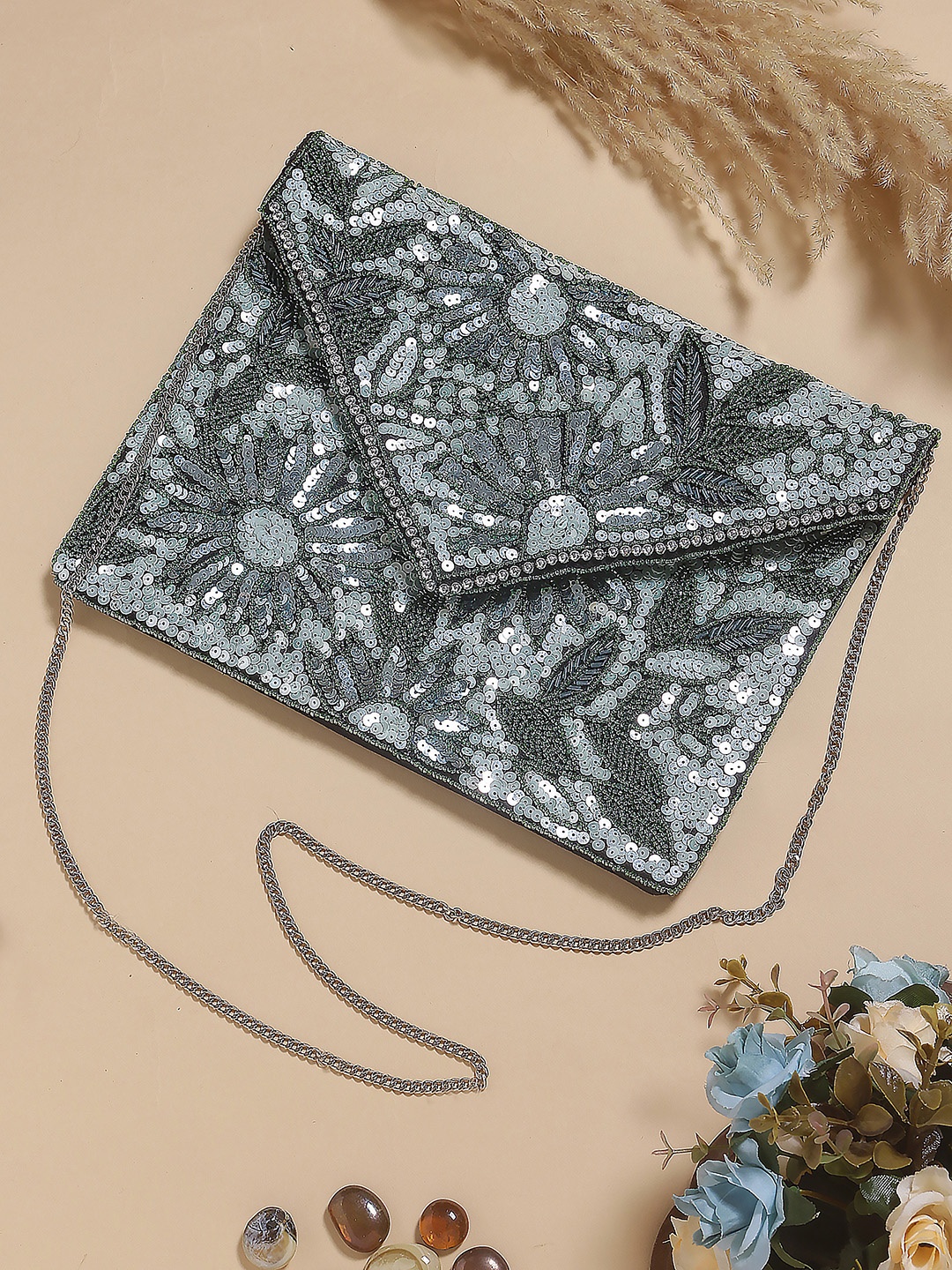 

Swisni Embellished Shoulder Straps Purse, Green