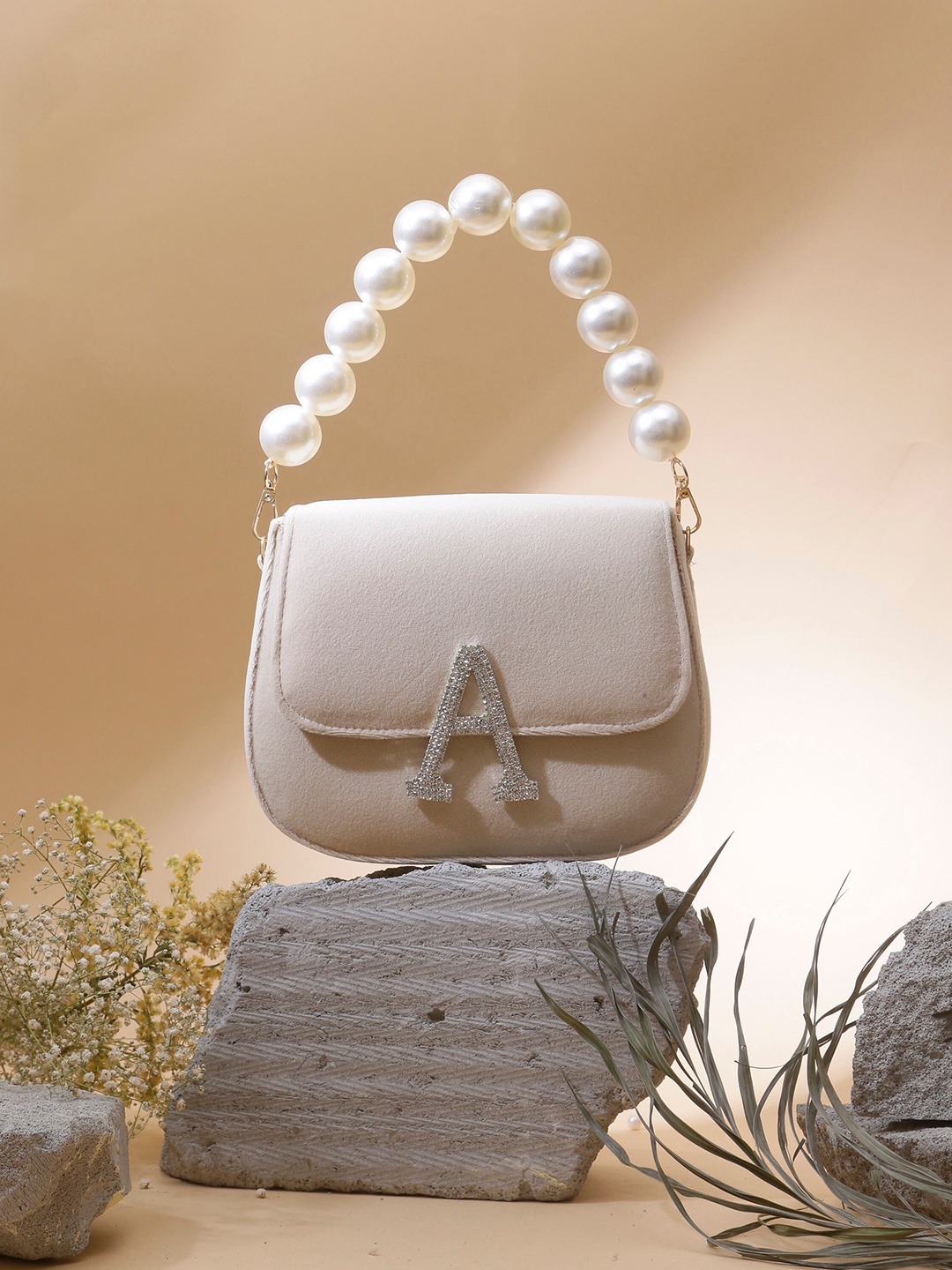 

Swisni Embellished Customized Initial Box Clutch, Off white