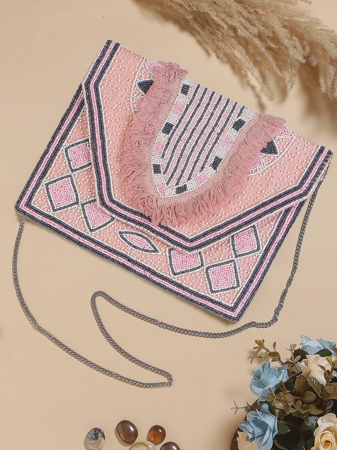 

Swisni Embellished Envelope Clutch, Pink