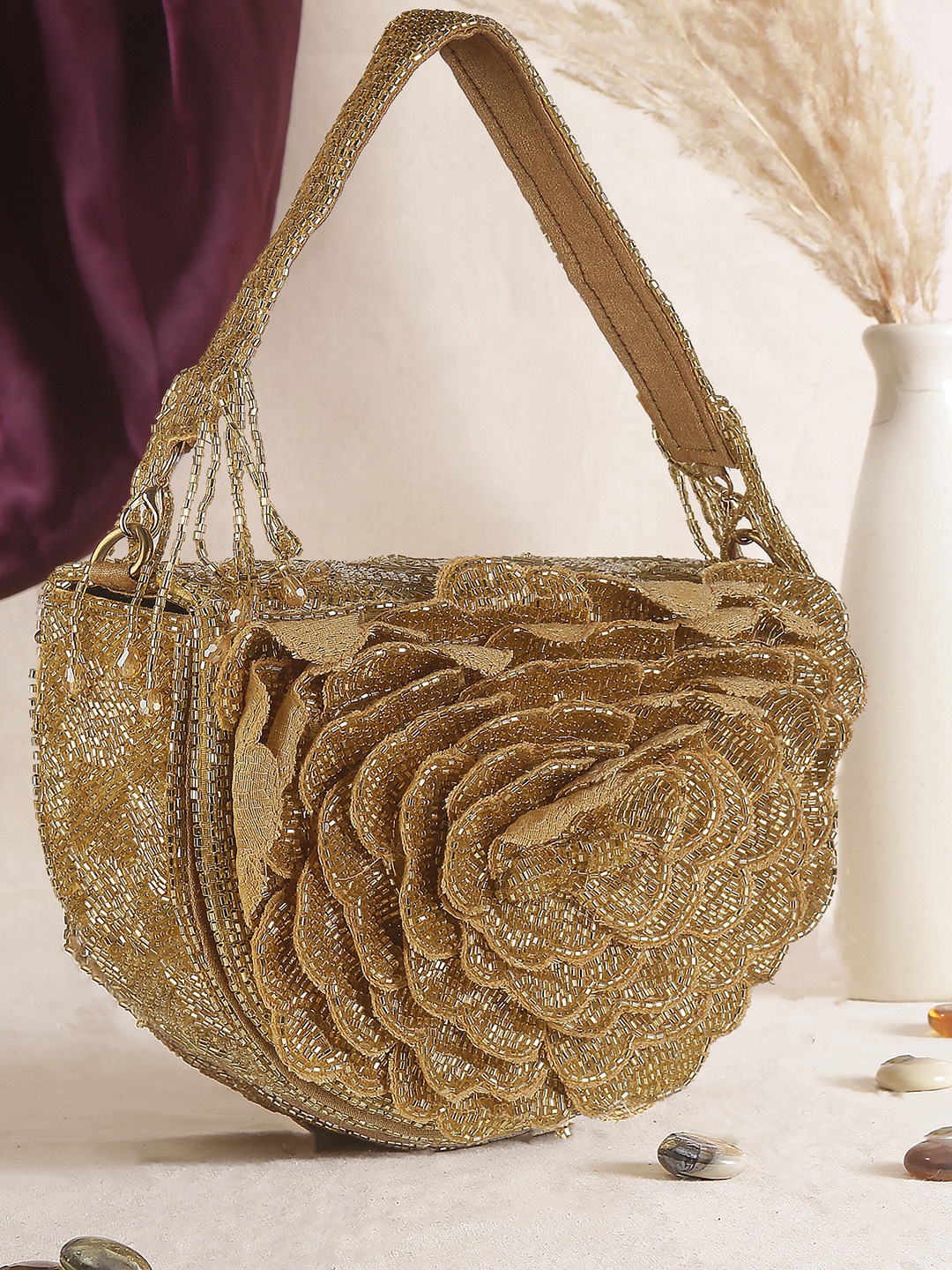 

Swisni Embellished Half Moon Clutch, Gold