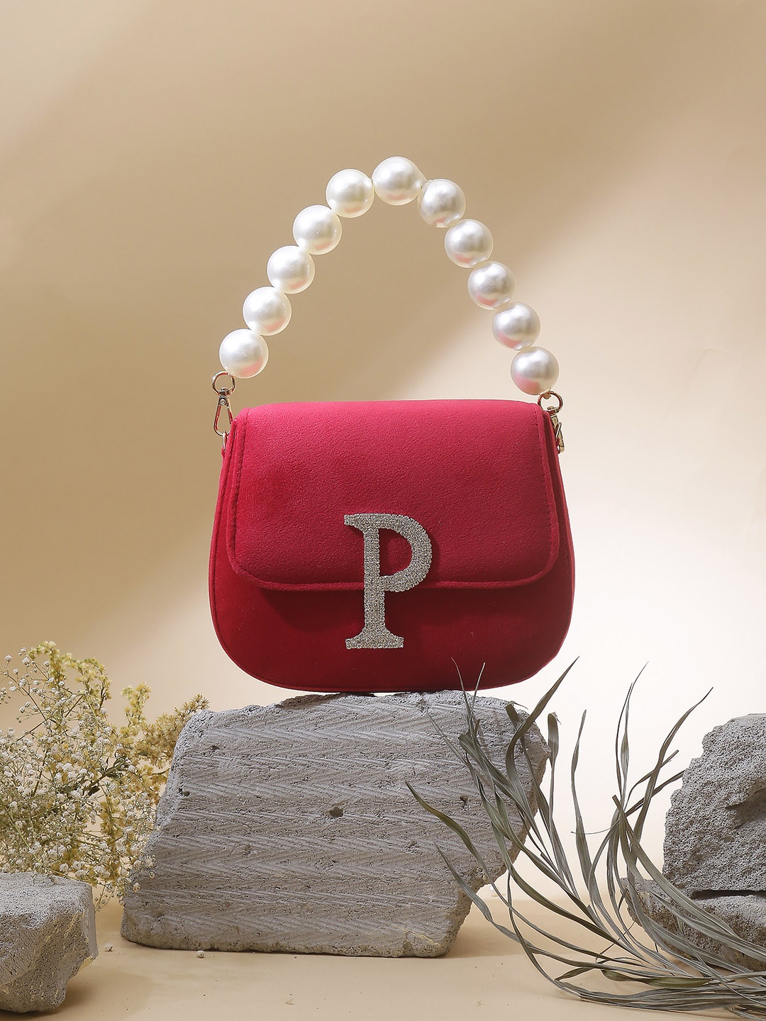 

Swisni Embellished Fabric Box Clutch, Red