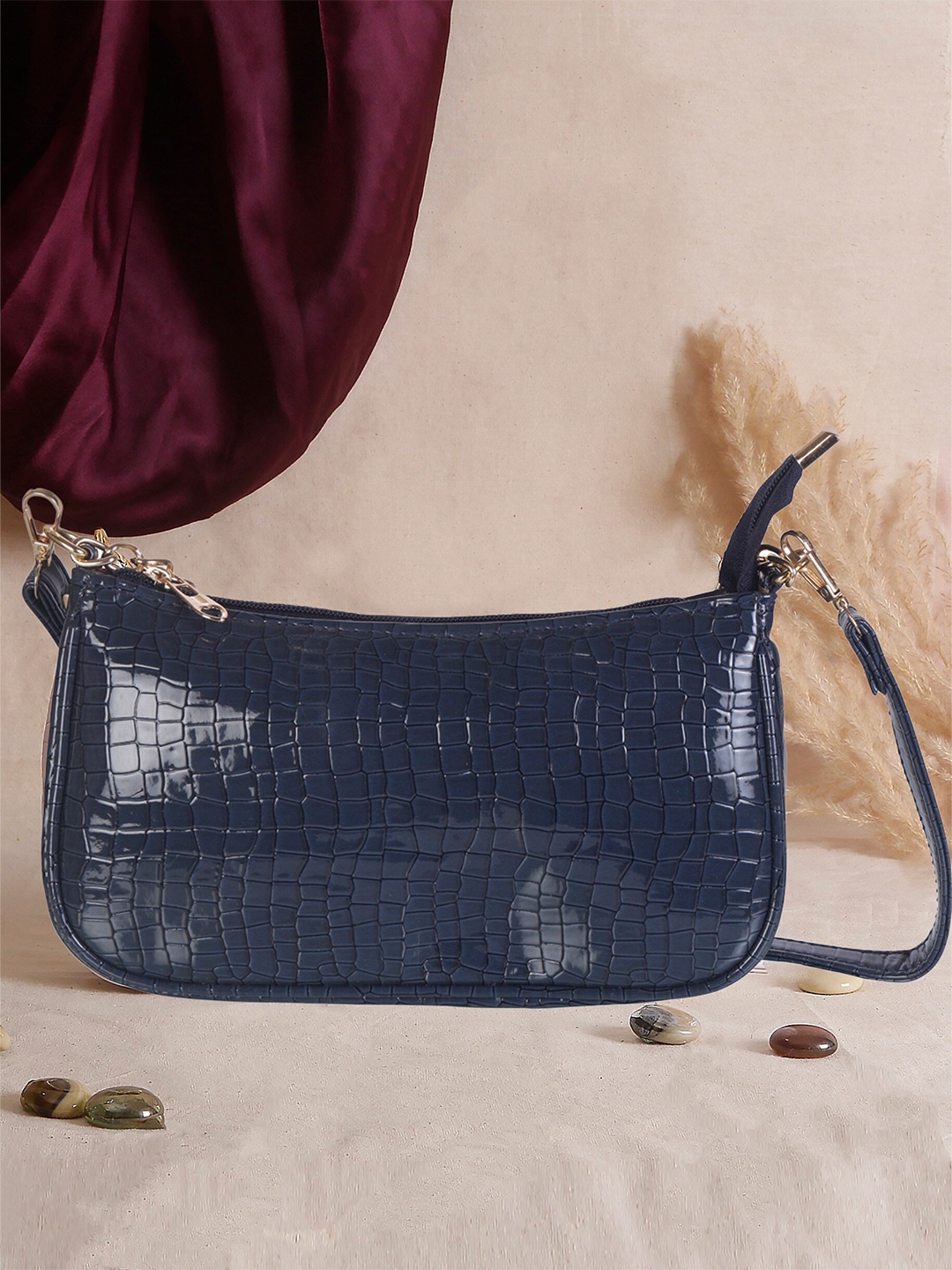 

Swisni Blue Checked Half Moon Sling Bag with