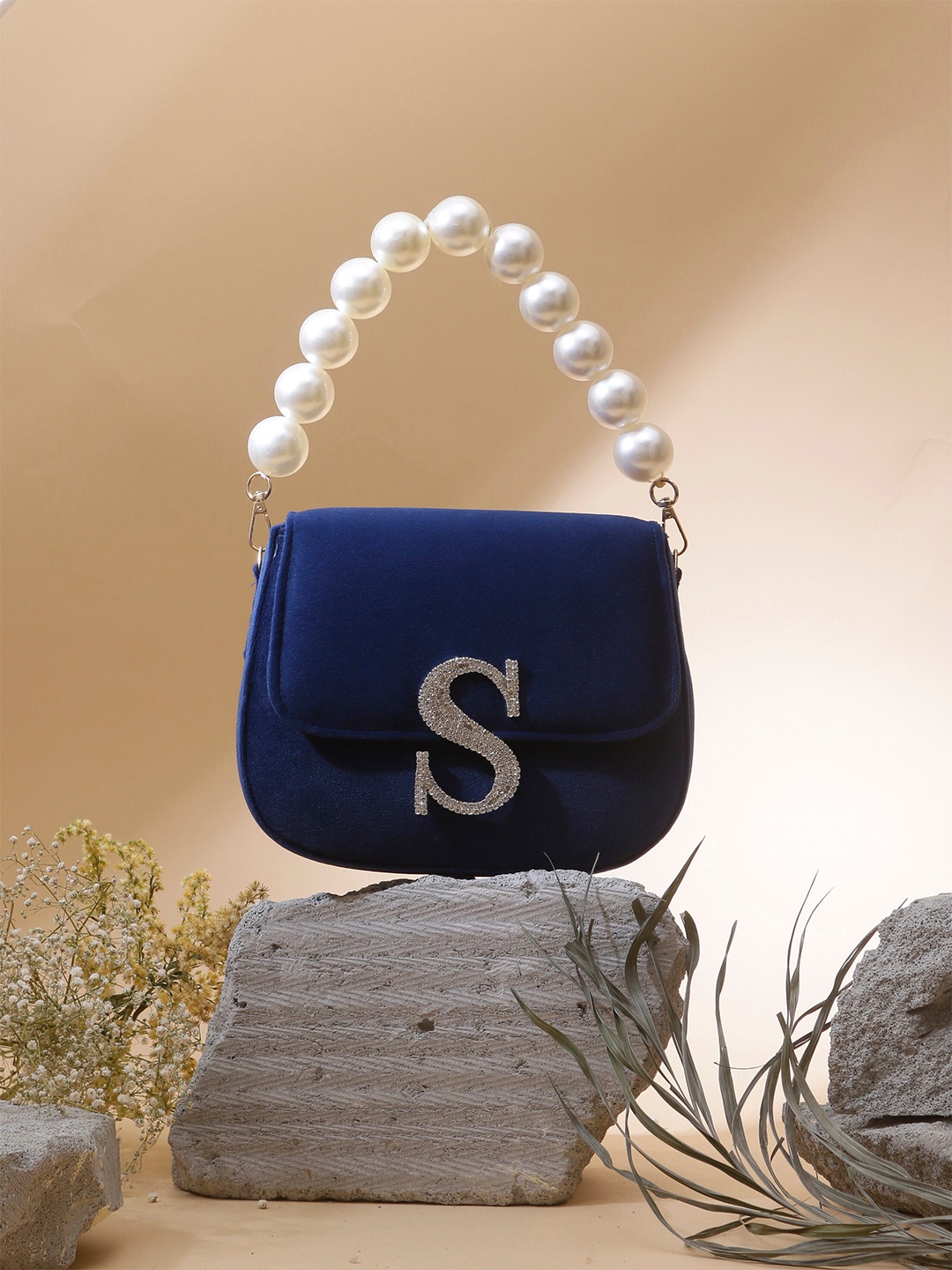 

Swisni Embellished Customized Initial Box Clutch, Navy blue
