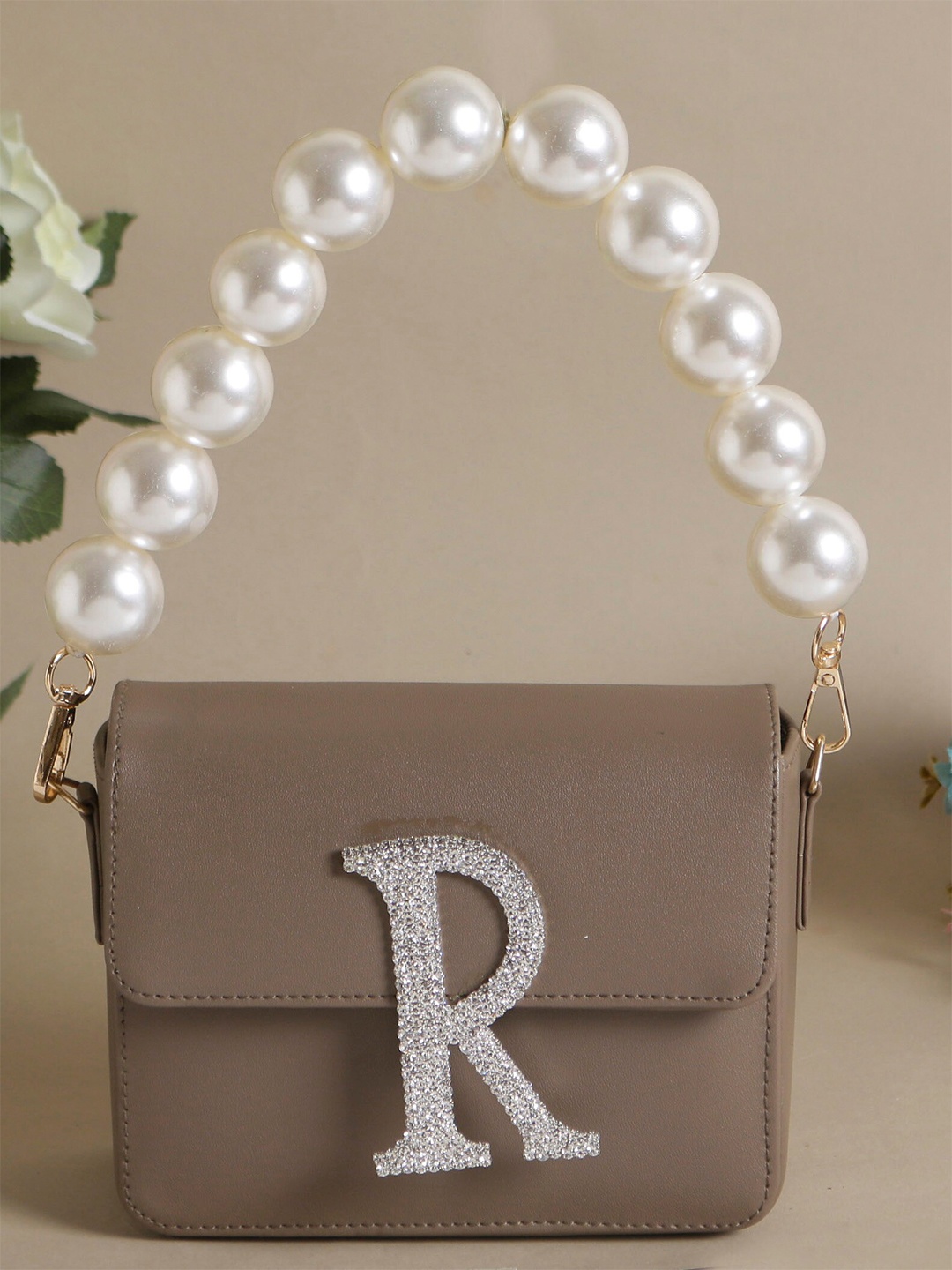 

Swisni Embellished Initial Flap Purse Clutch, Brown