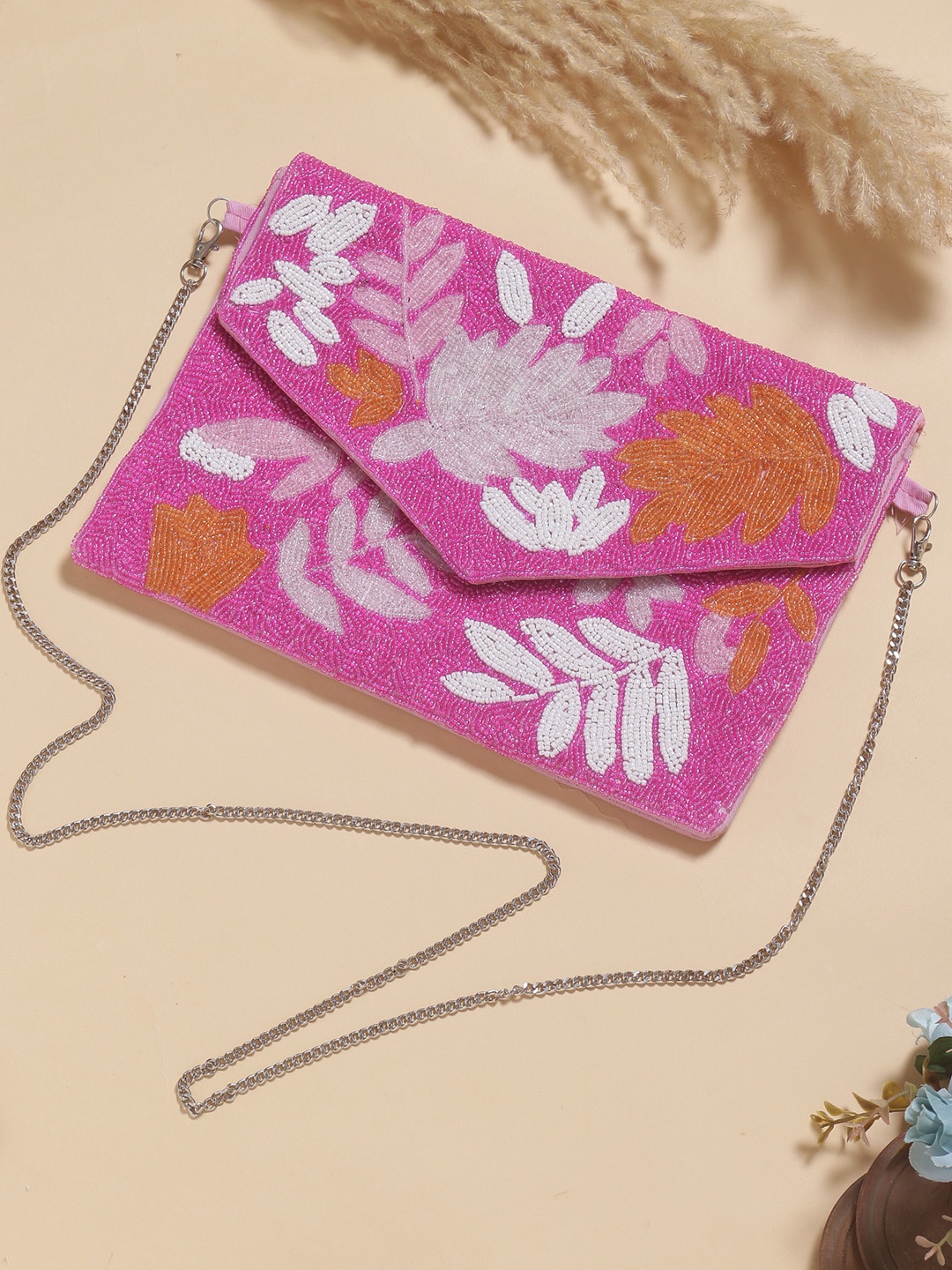

Swisni Embellished Envelope Clutch, Pink