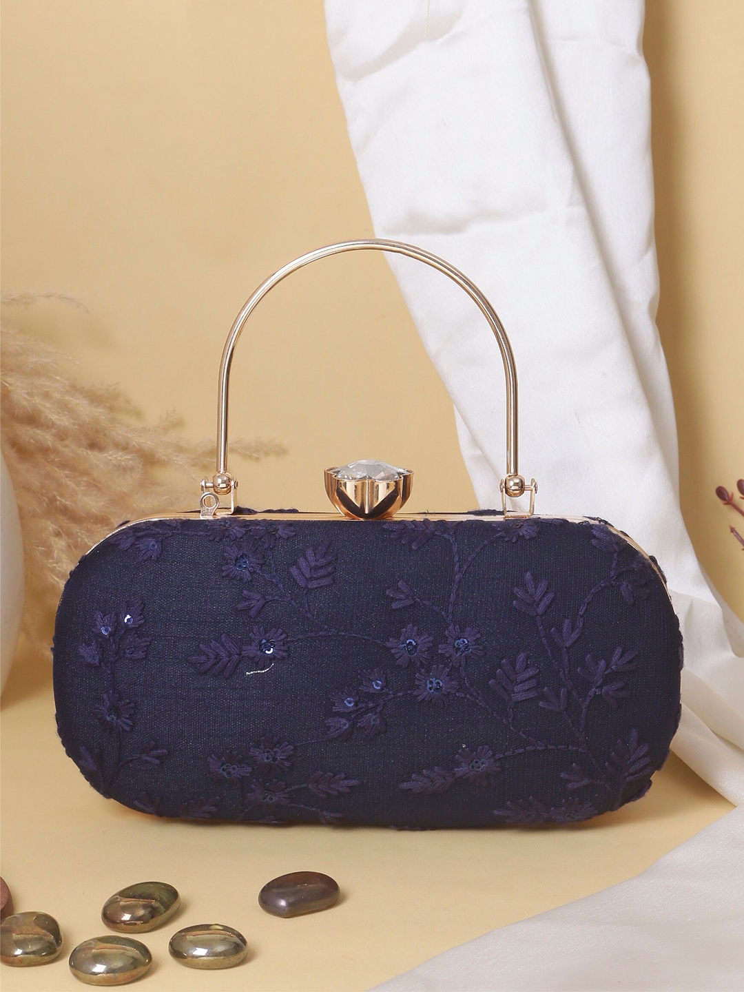 

Swisni Embroidered Box Clutch, Navy blue