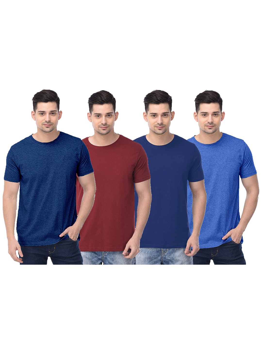 

COLOR CAPITAL Pack Of 4 Round Neck Cotton T Shirts, Navy blue