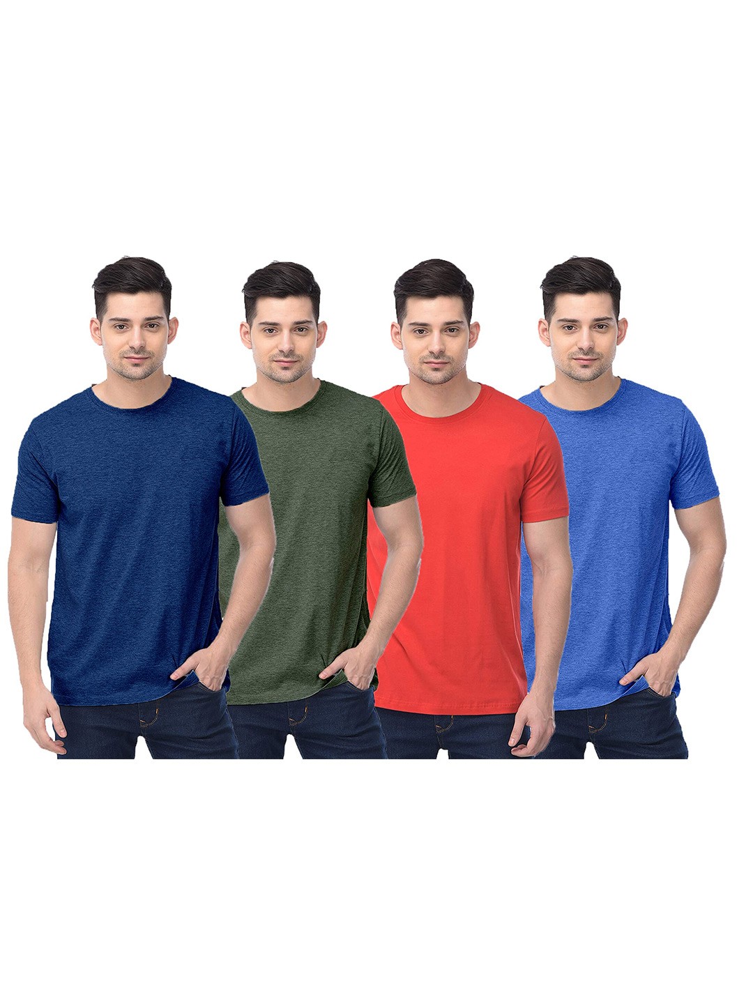 

COLOR CAPITAL Pack Of 4 Round Neck Cotton T Shirts, Navy blue