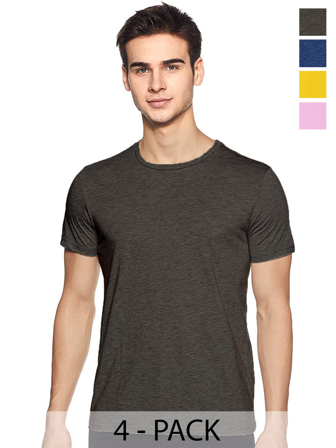 

COLOR CAPITAL Unisex Pack Of 4 Round Neck Cotton T-shirt, Charcoal