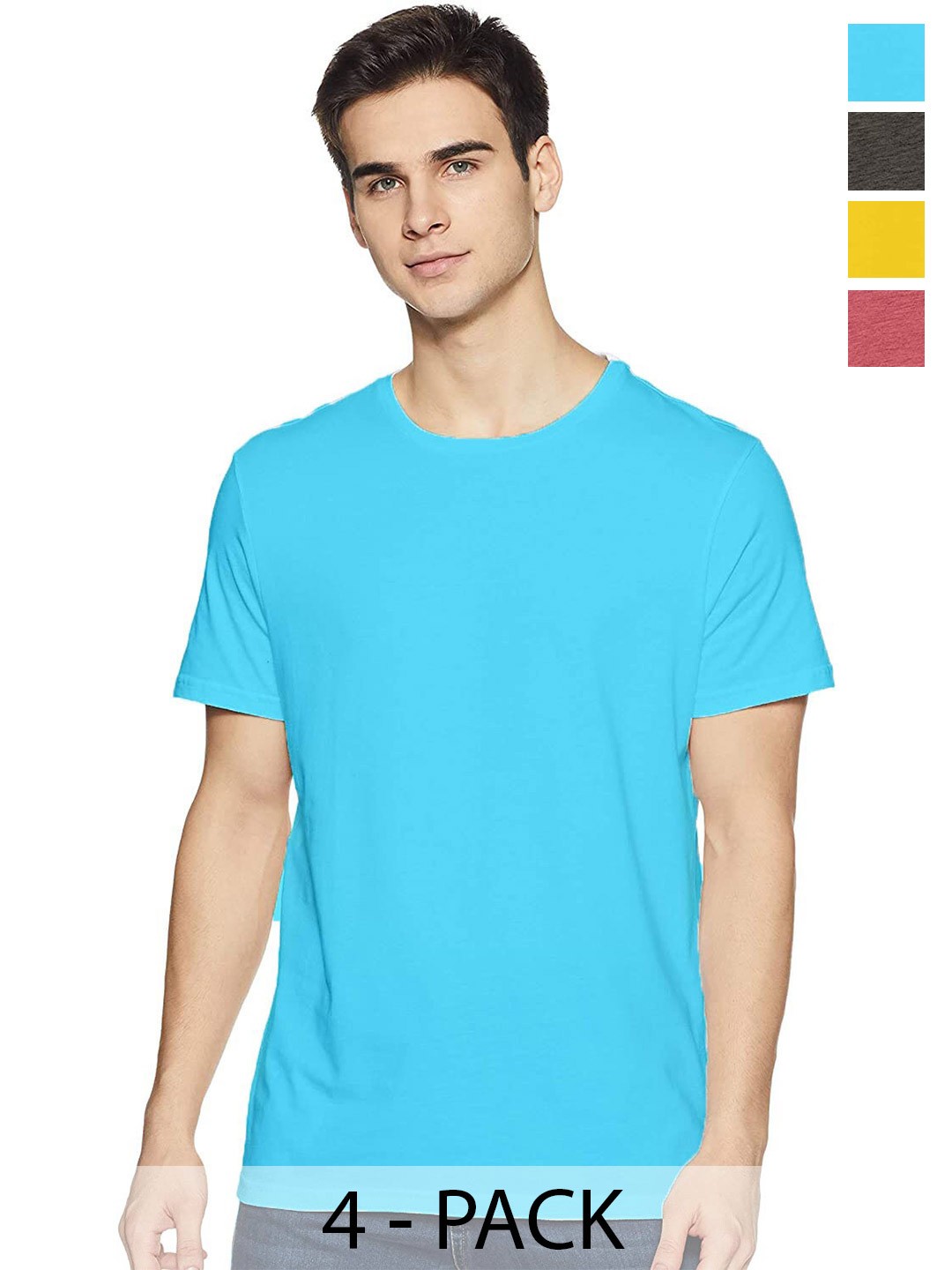 

COLOR CAPITAL Unisex Pack Of 4 Round Neck Cotton T-shirt, Blue