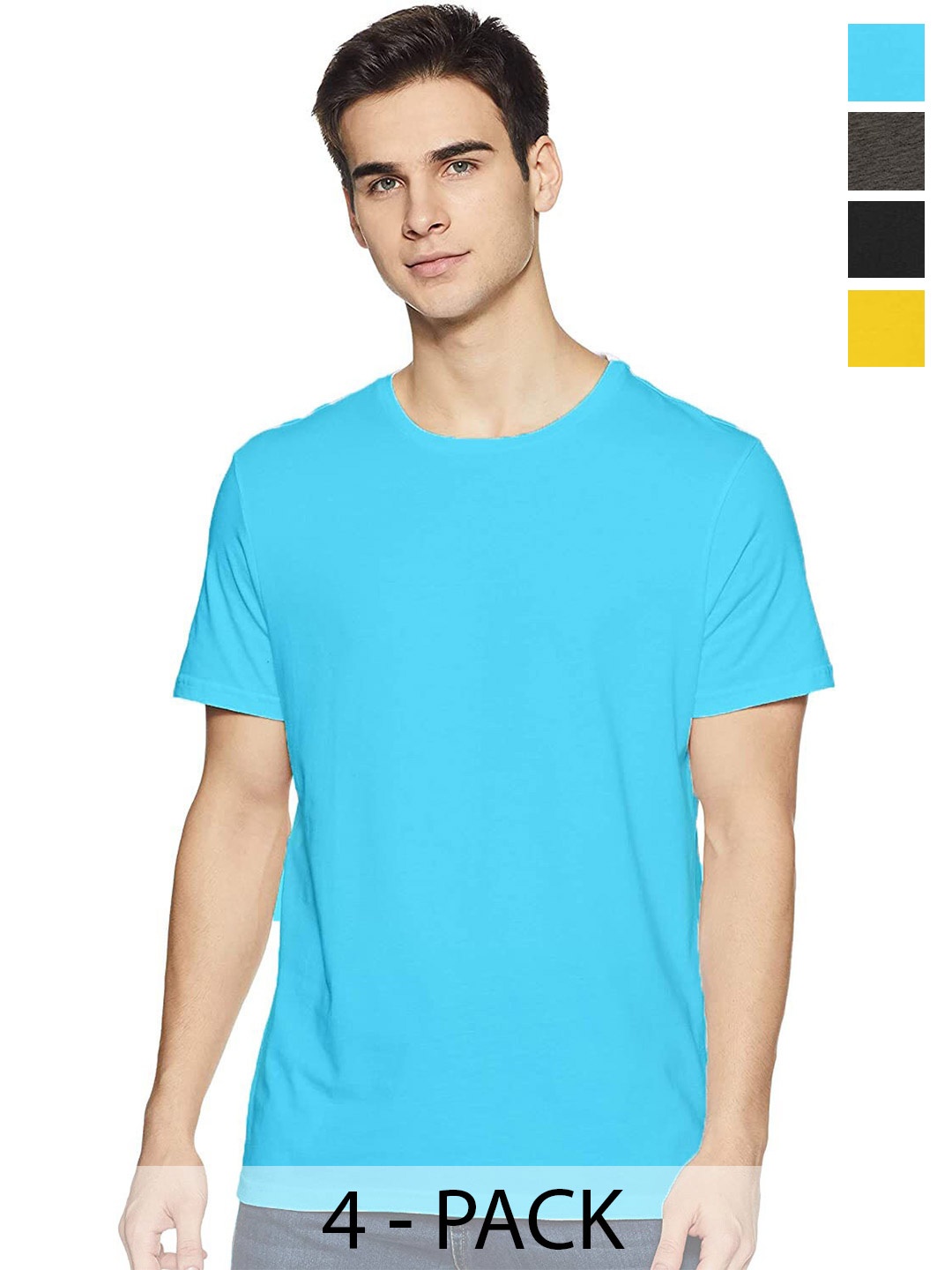 

COLOR CAPITAL Unisex Pack Of 4 Round Neck Cotton T-shirt, Blue
