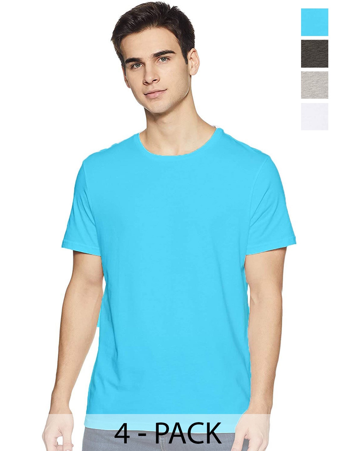 

COLOR CAPITAL Unisex Pack Of 4 Round Neck Cotton T-shirt, Blue
