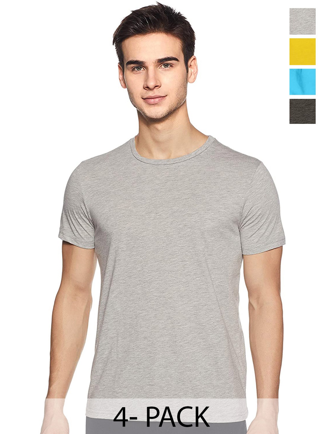 

COLOR CAPITAL Pack Of 4 Round Neck Cotton T-shirt, Grey