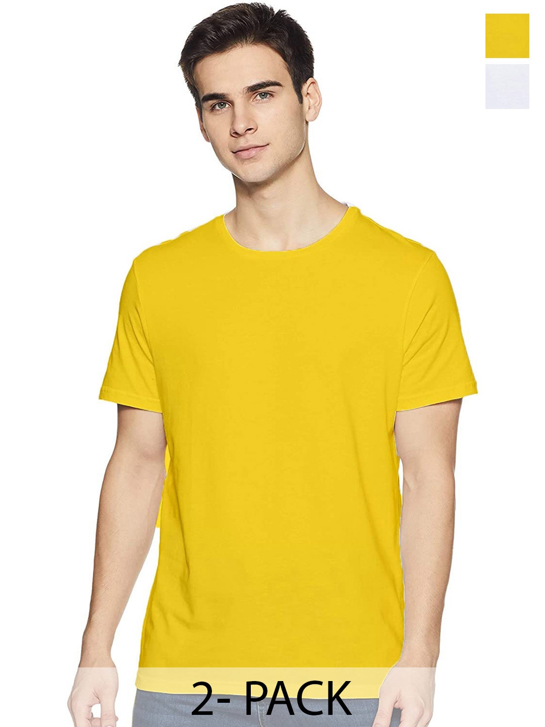 COLOR CAPITAL Pack Of 2 Round Neck Cotton T-Shirts, Yellow