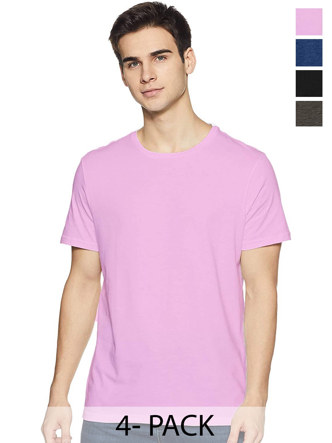 COLOR CAPITAL Pack Of 4 Round Neck Cotton T Shirts, Purple