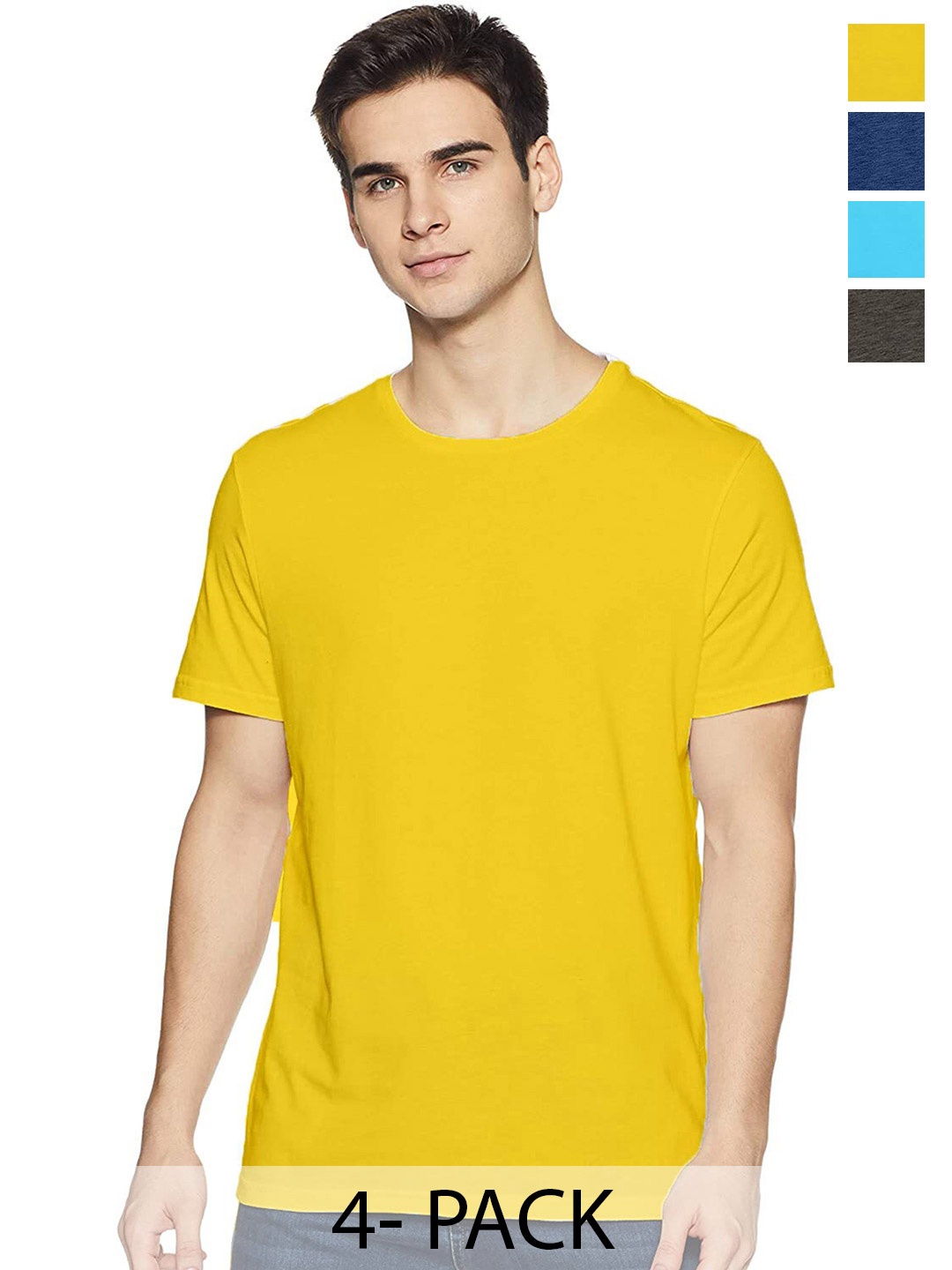 COLOR CAPITAL Pack Of 4 Round Neck Cotton T Shirts, Yellow