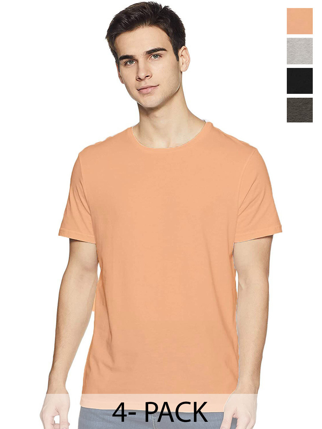 

COLOR CAPITAL Pack Of 4 Round Neck Cotton T Shirts, Peach