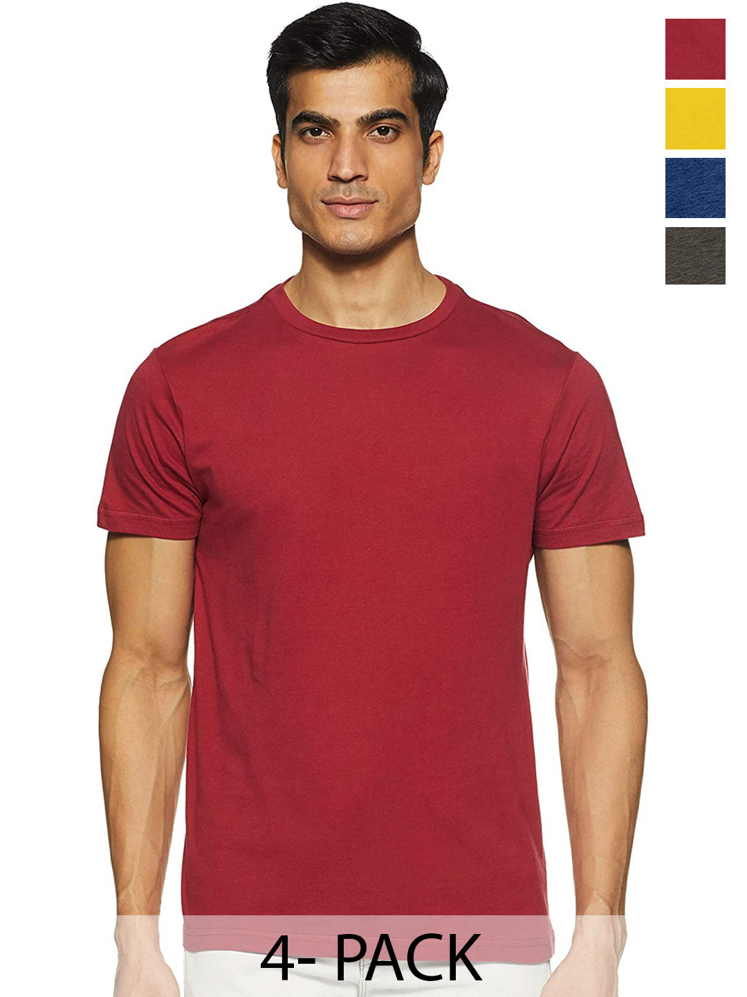 

COLOR CAPITAL Pack Of 4 Round Neck Cotton T Shirts, Maroon
