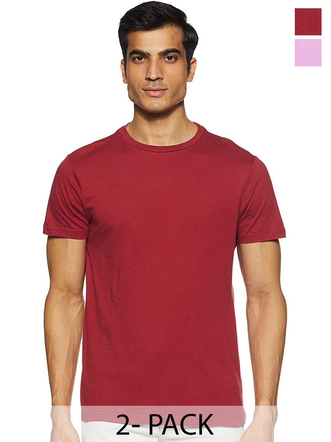

COLOR CAPITAL Unisex Pack Of 2 Round Neck Cotton T-shirts, Maroon