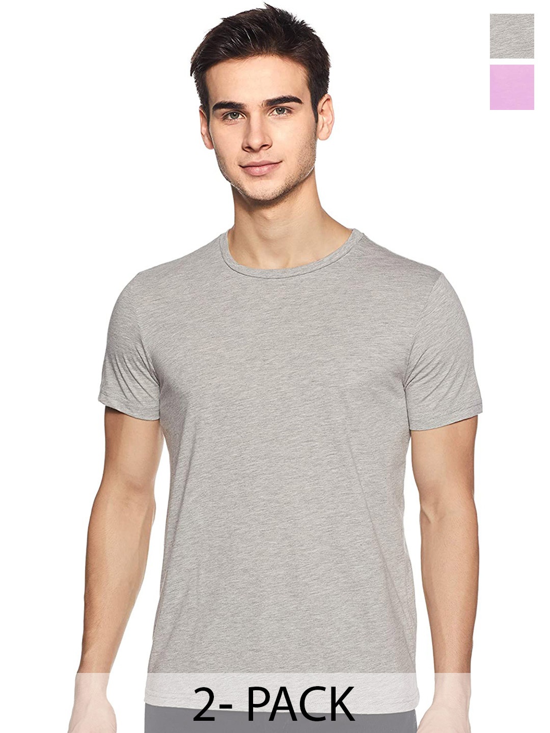 

COLOR CAPITAL Pack Of 2 Short Sleeves Cotton T-shirt, Grey